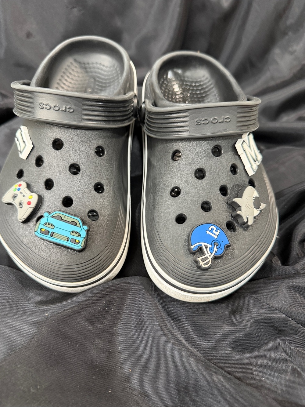 Crocs Kids Black Clog Shoes with Fun Charms Sz C 13